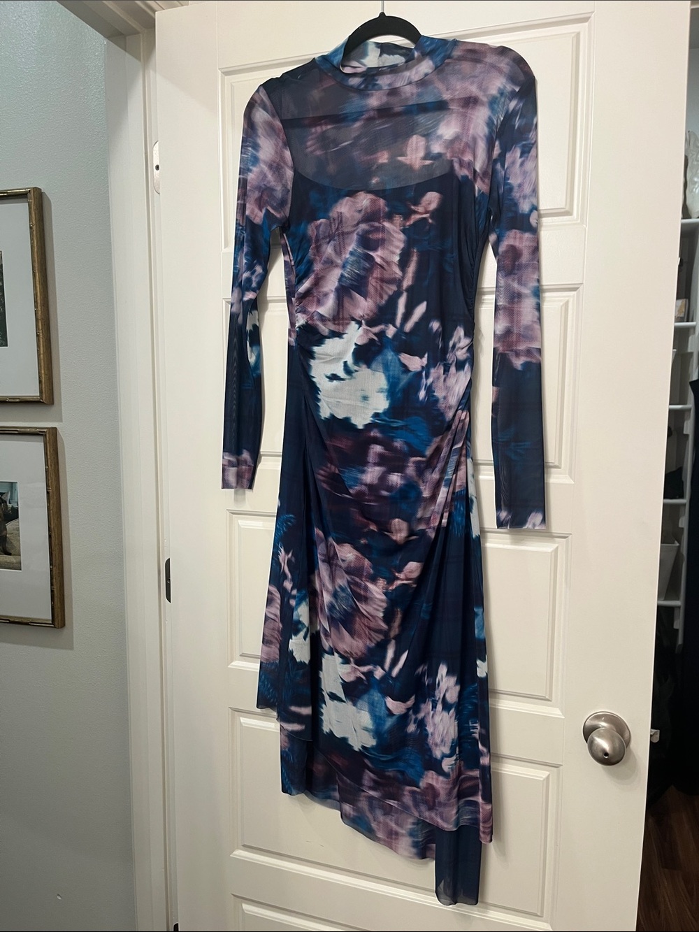 Steve Madden Navy & Lavender Floral Tie-Dye Long Sleeve Midi Dress
